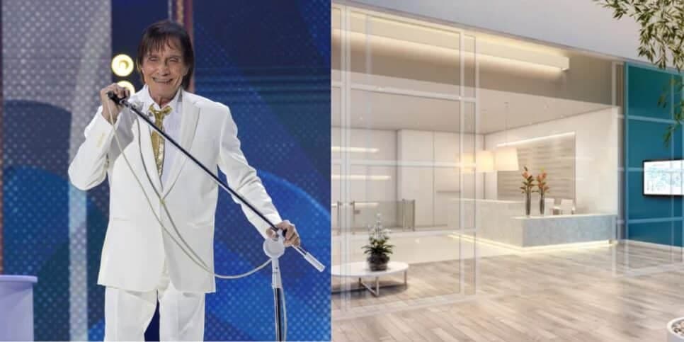 Hall de luxo, cheia de vidros e com decoração luxuosa: Assim é onde Roberto Carlos vive os seus dias