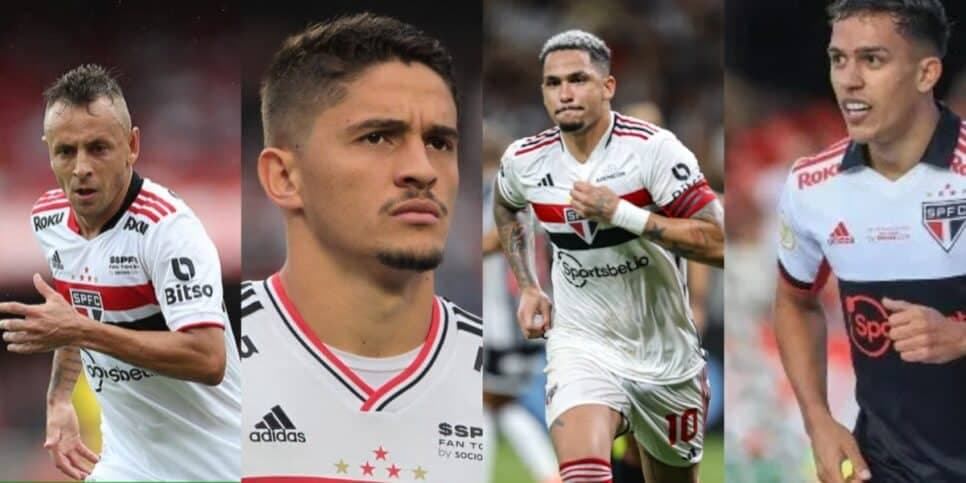 Rafinha, Pablo Maia, Luciano e Igor Vinicius estão fora do São Paulo - Foto: Montagem Rafinha, Pablo Maia, Luciano e Igor Vinicius estão fora do São Paulo - Foto: Montagem