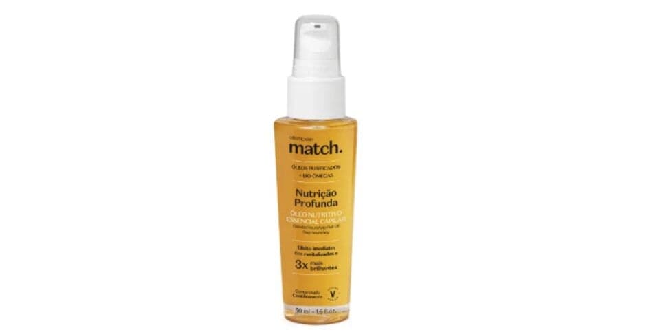 Óleo Nutritivo Essencial Capilar Match Nutrição Profunda (Foto: Reprodução / Site oficial) Óleo Nutritivo Essencial Capilar Match Nutrição Profunda (Foto: Reprodução / Site oficial)