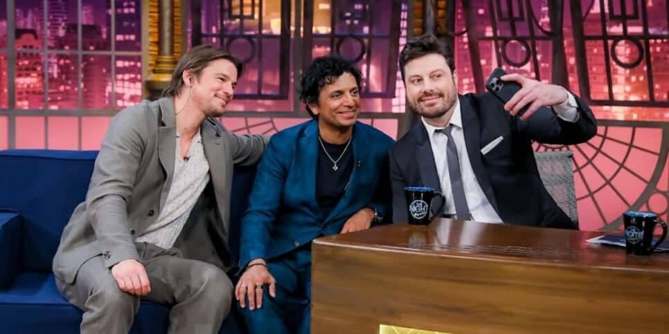 Convidados internacionais no The Noite! Shyamalan revela de onde veio inspiração para “Armadilha” e Josh Hartnett comenta o que esperar do filme