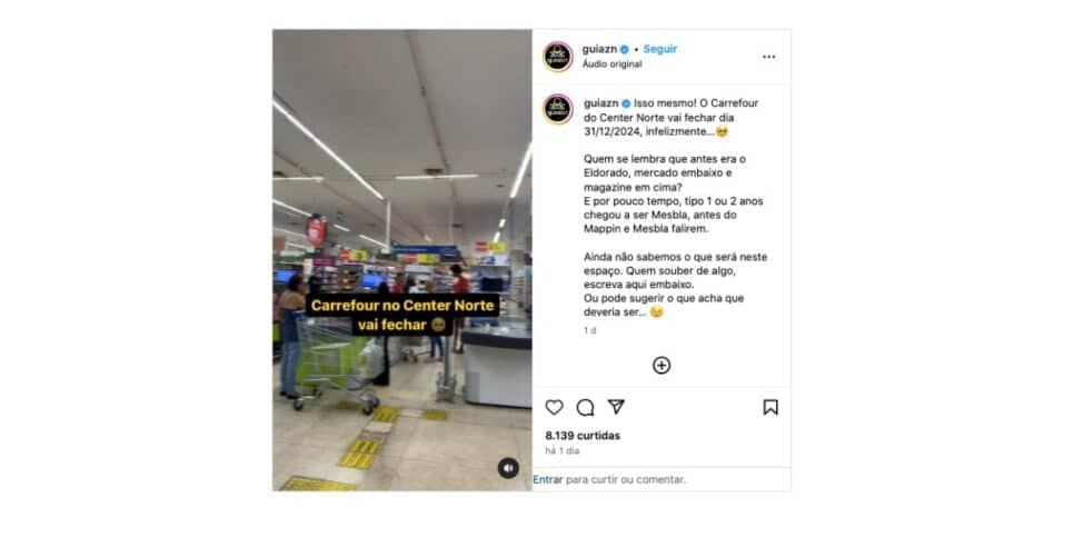 Publicação sobre o Carrefour (Foto: Reprodução / Instagram) Publicação sobre o Carrefour (Foto: Reprodução / Instagram)