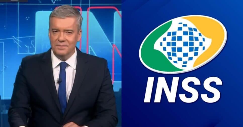 Roberto Kovalick no Jornal Nacional e logo do INSS (Fotos: Reproduções / Globo / Internet) Roberto Kovalick no Jornal Nacional e logo do INSS (Fotos: Reproduções / Globo / Internet)