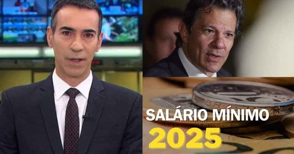 César Tralli / Fernando Haddad / Salário mínimo - Montagem: TVFOCO César Tralli / Fernando Haddad / Salário mínimo - Montagem: TVFOCO