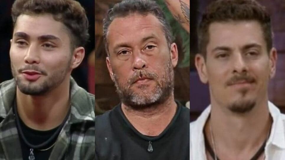 Gui Vieira, Juninho Bill e Sacha Bali estão na berlinda do reality (Fotos: Reprodução/ Record TV/ Montagem TV Foco) Gui Vieira, Juninho Bill e Sacha Bali estão na berlinda do reality (Fotos: Reprodução/ Record TV/ Montagem TV Foco)