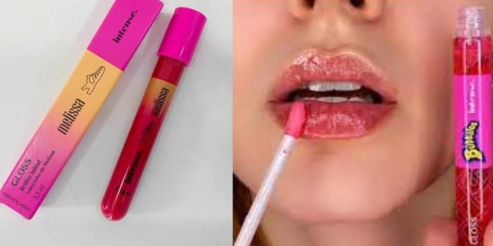 Gloss Intense Melissa e Bubballoo Morango (Foto Reprodução/Montagem/Tv Foco/Shopee) Gloss Intense Melissa e Bubballoo Morango (Foto Reprodução/Montagem/Tv Foco/Shopee)
