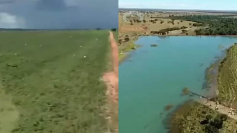 Fazenda do cantor com terras extensas e lago gigantesco (Fotos: Reprodução/ Instagram/ Montagem) Fazenda do cantor com terras extensas e lago gigantesco (Fotos: Reprodução/ Instagram/ Montagem)