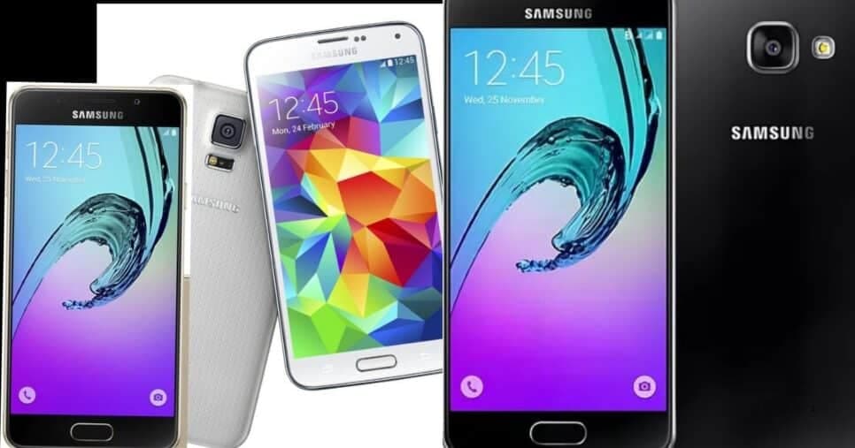 Galaxy A3 (2016), Galaxy S5 e Galaxy A5 (2016) (Foto Reprodução/Montagem/Lennita/Tv Foco/Amazon/Mercado Livre) Galaxy A3 (2016), Galaxy S5 e Galaxy A5 (2016) (Foto Reprodução/Montagem/Lennita/Tv Foco/Amazon/Mercado Livre)