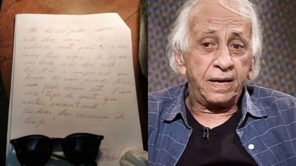 Carta escrita por Flávio Migliaccio (Foto: Reprodução/ YouTube/ Internet/ Montagem) Carta escrita por Flávio Migliaccio (Foto: Reprodução/ YouTube/ Internet/ Montagem)