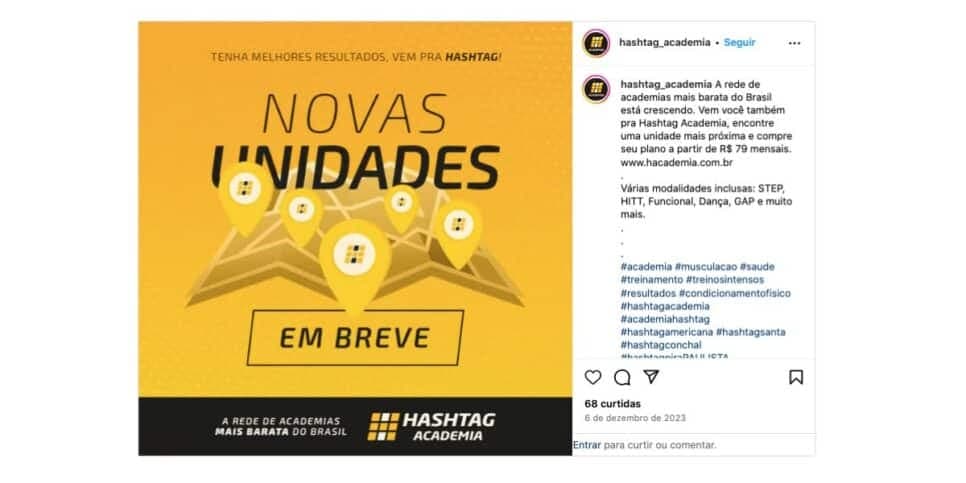 Anúncio Hashtag Academia (Foto: Reprodução / Instagram) Anúncio Hashtag Academia (Foto: Reprodução / Instagram)
