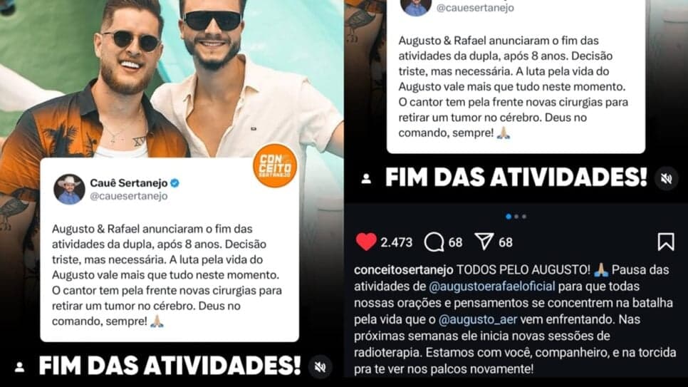 Perfil especializado no ramo expõe comunicado e notícia de jornalista (Fotos: Reprodução/ Conceito Sertanejo/ Instagram/ Montagem) Perfil especializado no ramo expõe comunicado e notícia de jornalista (Fotos: Reprodução/ Conceito Sertanejo/ Instagram/ Montagem)
