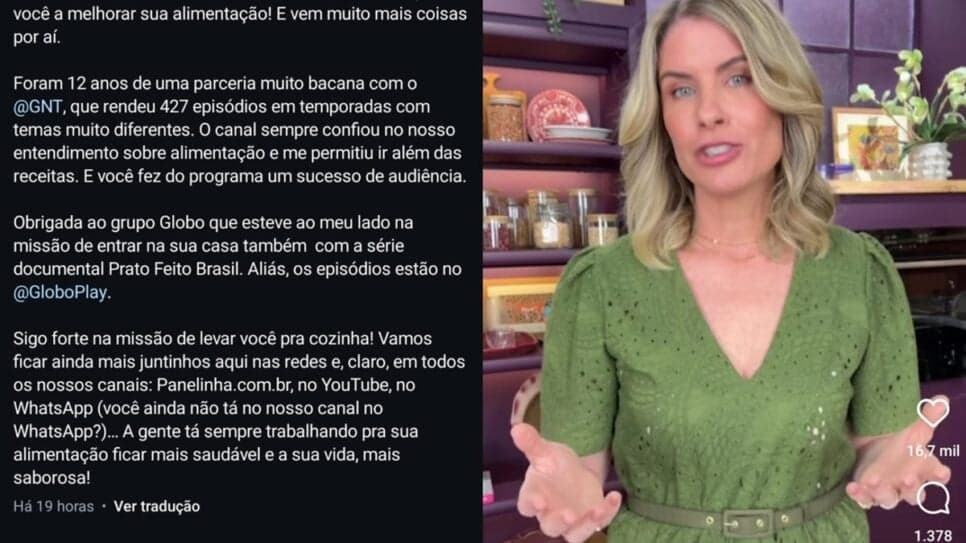 Comunicado em vídeo e na legenda de publicação da ex-contratada (Fotos: Reprodução/ Instagram/ Montagem) Comunicado em vídeo e na legenda de publicação da ex-contratada (Fotos: Reprodução/ Instagram/ Montagem)