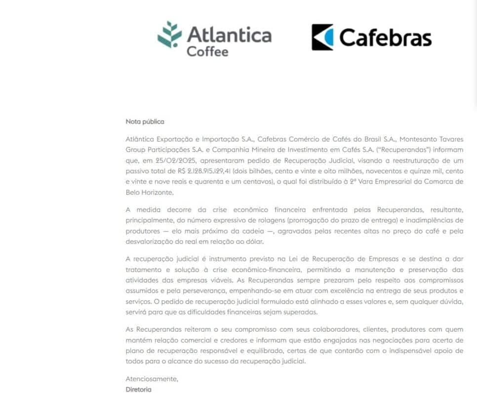 Declaração oficial das empresas sobre a recuperação judicial (Foto Reprodução/site oficial) Declaração oficial das empresas sobre a recuperação judicial (Foto Reprodução/site oficial)