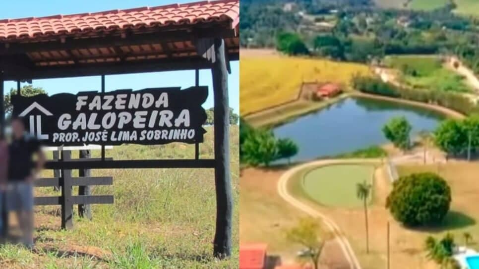 Fotos da entrada da propriedade e lago absurdo do cantor (Fotos: Reprodução/ Internet/ Montagem) Fotos da entrada da propriedade e lago absurdo do cantor (Fotos: Reprodução/ Internet/ Montagem)
