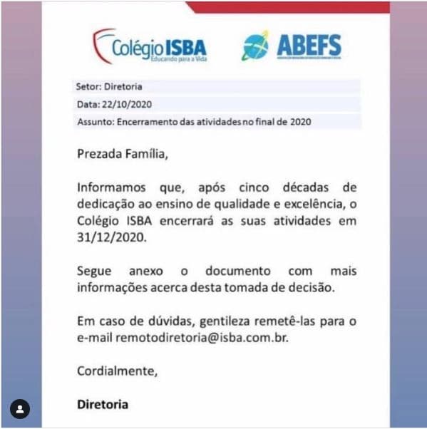 Comunicado sobre encerramento - Foto: Instagram Comunicado sobre encerramento - Foto: Instagram