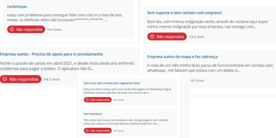 Reclamações do Reclame Aqui contra a Blu Tv (Foto Reprodução/Site Oficial) Reclamações do Reclame Aqui contra a Blu Tv (Foto Reprodução/Site Oficial)