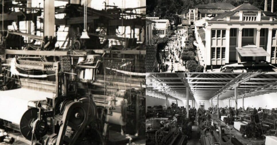 Teares da fábrica e a saída dos funcionários da fábrica (Foto Reprodução/Montagem/Tv Foco/Brusque Memória) Teares da fábrica e a saída dos funcionários da fábrica (Foto Reprodução/Montagem/Tv Foco/Brusque Memória)