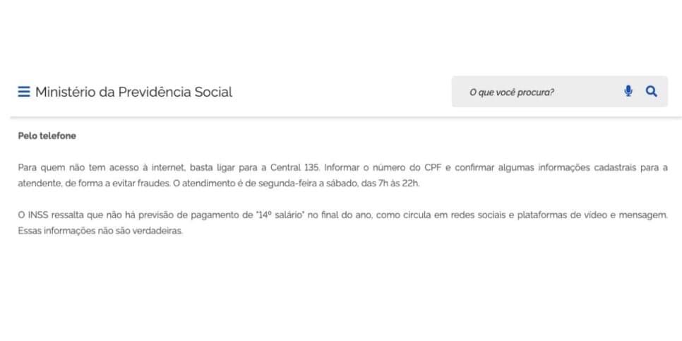 Comunicado do Governo Federal sobre o 14º salário do INSS (Foto: Site oficial do Governo) Comunicado do Governo Federal sobre o 14º salário do INSS (Foto: Site oficial do Governo)
