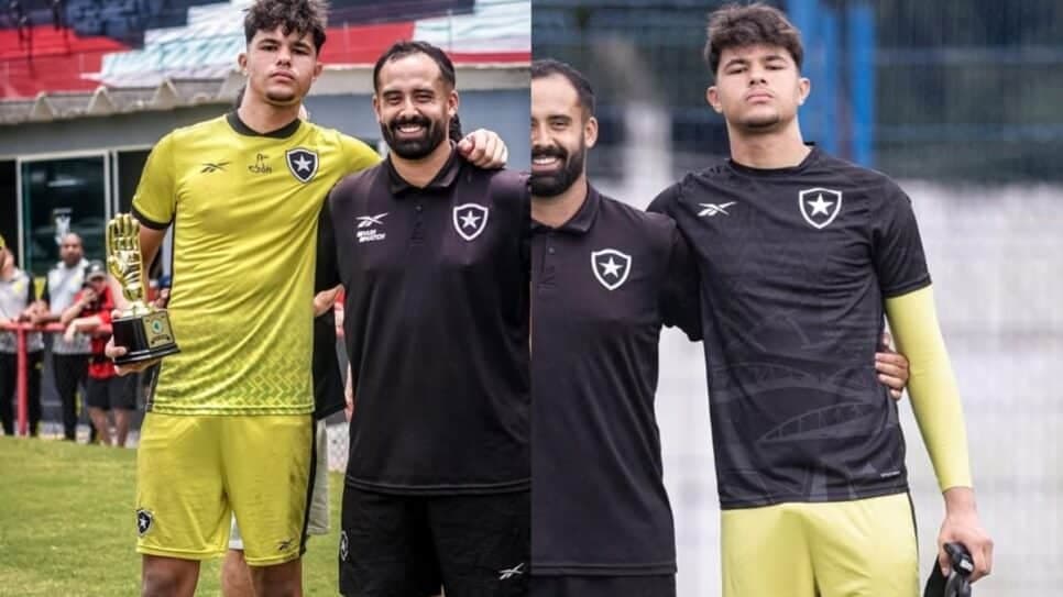 Bruninho posando para fotos nos treinos do Botafogo (Foto: Reprodução/ Instagram/ Montagem) Bruninho posando para fotos nos treinos do Botafogo (Foto: Reprodução/ Instagram/ Montagem)