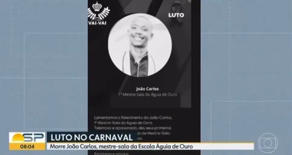 Escolas de samba prestam homenagens ao mestre-sala da Águia de Ouro, que morreu aos 41 anos (Foto: Reprodução/ Globoplay) Escolas de samba prestam homenagens ao mestre-sala da Águia de Ouro, que morreu aos 41 anos (Foto: Reprodução/ Globoplay)