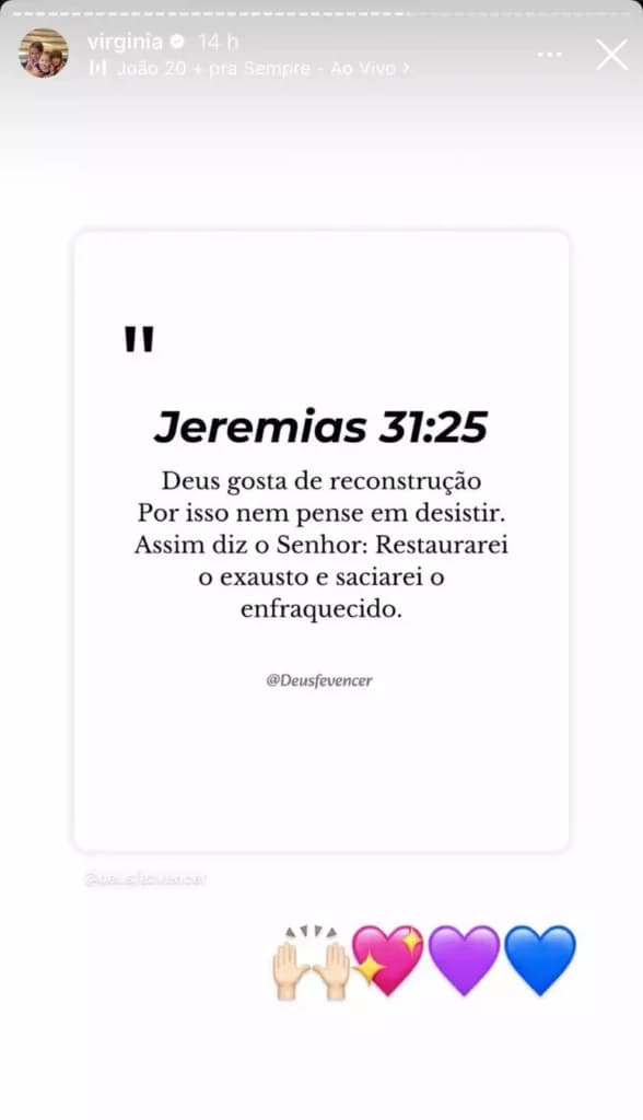 Postagem enigmática de Virgínia Fonseca no Instagram (Foto: Reprodução/ Internet) Postagem enigmática de Virgínia Fonseca no Instagram (Foto: Reprodução/ Internet)