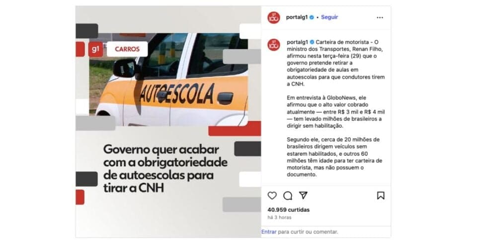 Publicação do G1 sobre entrevista com Renan Filho (Foto: Reprodução / Instagram) Publicação do G1 sobre entrevista com Renan Filho (Foto: Reprodução / Instagram)