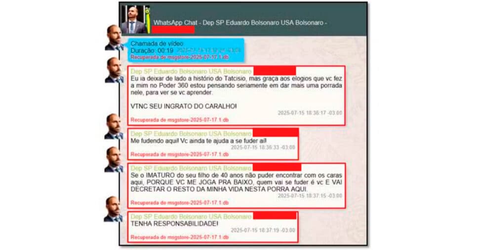 Imagem da conversa em que Eduardo Bolsonaro xinga o pai (Foto: Reprodução) Imagem da conversa em que Eduardo Bolsonaro xinga o pai (Foto: Reprodução)