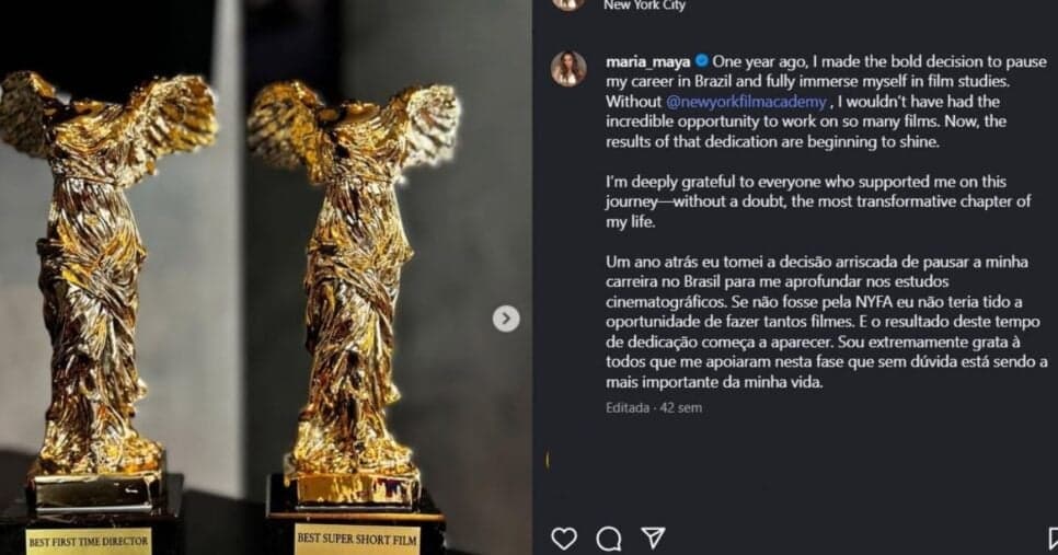 Maria Maya recebeu uma premiação pelo filme Rotina(Foto Reprodução/Instagram/@maria_maya) Maria Maya recebeu uma premiação pelo filme Rotina(Foto Reprodução/Instagram/@maria_maya)