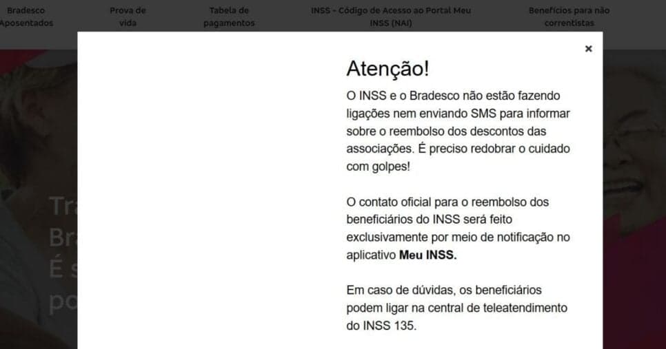 Alerta do Bradesco para aposentados (Foto Reprodução/Site oficial) Alerta do Bradesco para aposentados (Foto Reprodução/Site oficial)