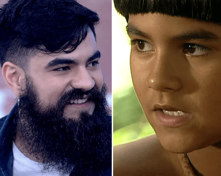 Pedro Gabriel hoje e como o indiozinho Uerê - Montagem Pedro Gabriel hoje e como o indiozinho Uerê - Montagem