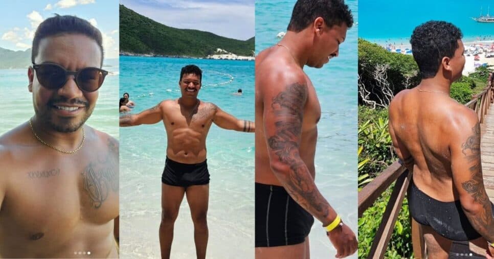 Cliques de Luis Sales na praia (Foto Reprodução/Montagem/Instagram@luissalesoficial) Cliques de Luis Sales na praia (Foto Reprodução/Montagem/Instagram@luissalesoficial)
