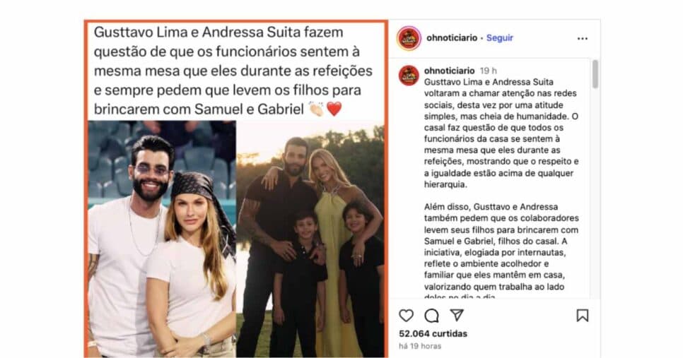 Suposta atitude de Gusttavo Lima e Andressa Suita com funcionários (Foto: Reprodução / Instagram) Suposta atitude de Gusttavo Lima e Andressa Suita com funcionários (Foto: Reprodução / Instagram)