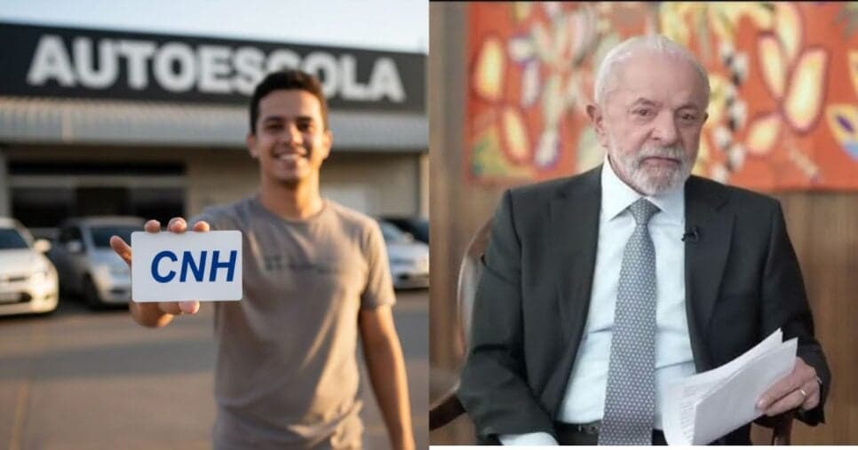 Ilustração autoescola, homem segurando CNH e Luiz Inácio Lula da Silva (Fotos: Reproduções / Canva / GMN / Globo) Ilustração autoescola, homem segurando CNH e Luiz Inácio Lula da Silva (Fotos: Reproduções / Canva / GMN / Globo)