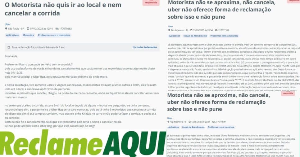 Reclamações da Uber no Reclame Aqui (Foto Reprodução/Montagem/Lennita/TV Foco/Reclame Aqui) Reclamações da Uber no Reclame Aqui (Foto Reprodução/Montagem/Lennita/TV Foco/Reclame Aqui)