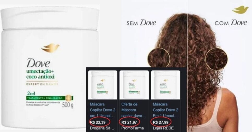 Dove Máscara Capilar 2 em 1 Umectação + Coco Antioxi (Foto Reprodução/Montagem/TV Foco/Lennita/Canva/Dove/Google Shopping) Dove Máscara Capilar 2 em 1 Umectação + Coco Antioxi (Foto Reprodução/Montagem/TV Foco/Lennita/Canva/Dove/Google Shopping)