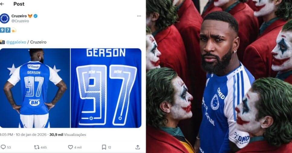 Gerso é o novo reforço do Cruzeiro - Montagem/X/Instagram Gerso é o novo reforço do Cruzeiro - Montagem/X/Instagram