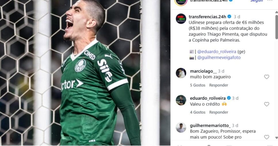 Thiago Pimenta pode ser vendido pelo Palmeiras - Foto: Print Thiago Pimenta pode ser vendido pelo Palmeiras - Foto: Print