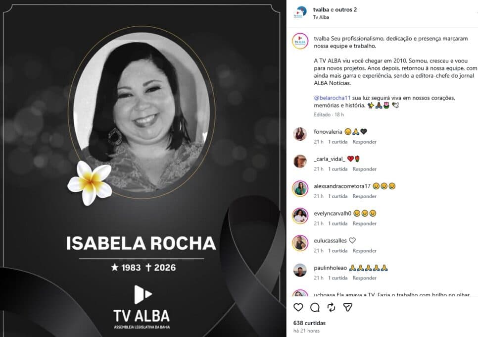 Nota da TV da Assembleia Legislativa da Bahia (Foto: Reprodução / Instagram) Nota da TV da Assembleia Legislativa da Bahia (Foto: Reprodução / Instagram)