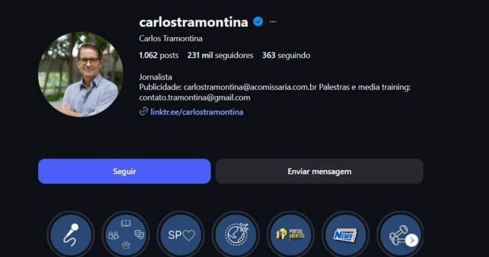 Carlos Tramontina se dedica atualmente a seus projetos e palestras (Foto Reprodução/Instagram/@ Carlos Tramontina) Carlos Tramontina se dedica atualmente a seus projetos e palestras (Foto Reprodução/Instagram/@ Carlos Tramontina)