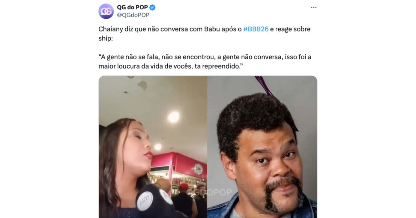Entrevista de Chaiany para Bacci Notícias (Foto: Reprodução / X) Entrevista de Chaiany para Bacci Notícias (Foto: Reprodução / X)
