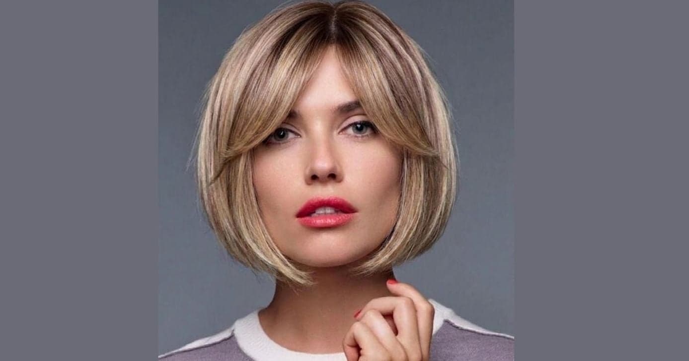 Franja Curtain Bang em um corte de cabelo Power Bob (Foto Reprodução/Montagem/Lennita/TV Foco/Canva/GMN) Franja Curtain Bang em um corte de cabelo Power Bob (Foto Reprodução/Montagem/Lennita/TV Foco/Canva/GMN)