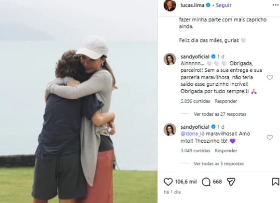 Sandy respondeu Lucas e mandou recado para ex-sogra (Foto: Reprodução / Instagram)
Sandy respondeu Lucas e mandou recado para ex-sogra (Foto: Reprodução / Instagram)
