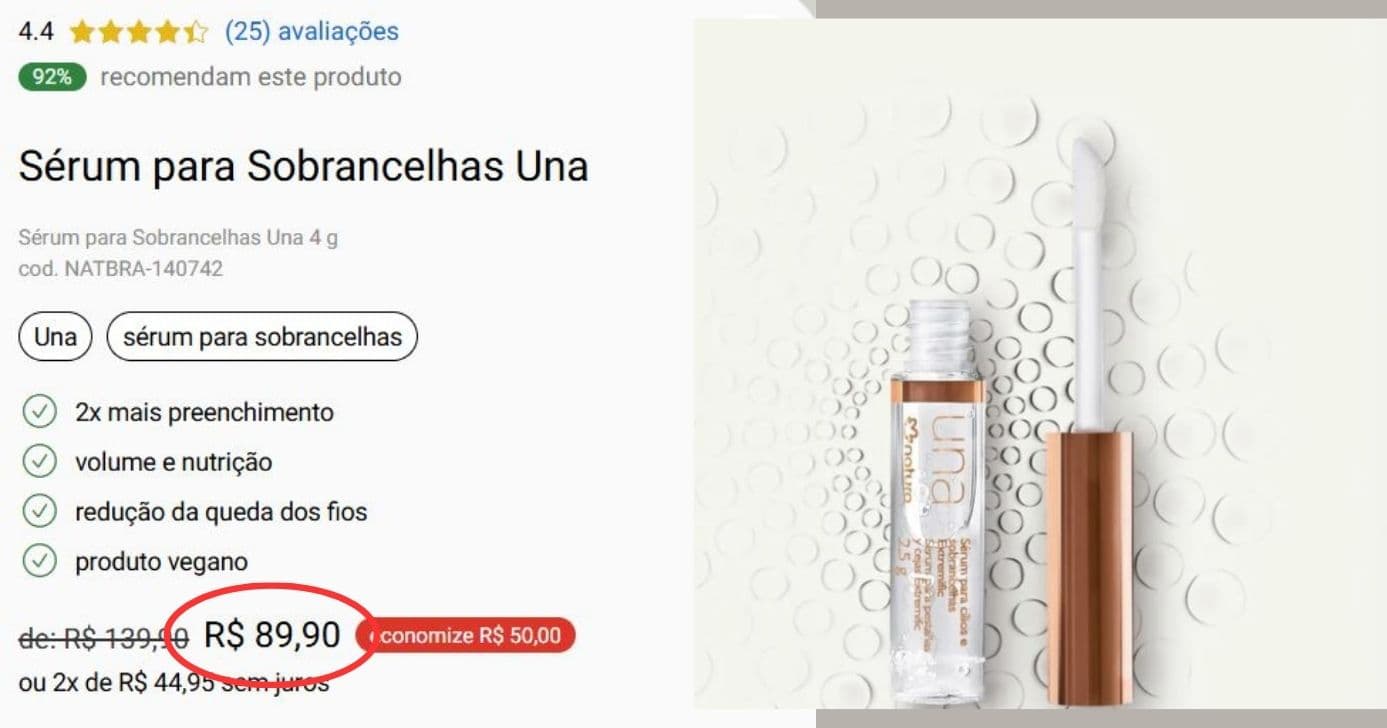 Sérum Especialista para Cílios e Sobrancelhas Una (Foto Reprodução/Montagem/TV Foco/Lennita/TV Foco/Canva/GMN/Natura) Sérum Especialista para Cílios e Sobrancelhas Una (Foto Reprodução/Montagem/TV Foco/Lennita/TV Foco/Canva/GMN/Natura)