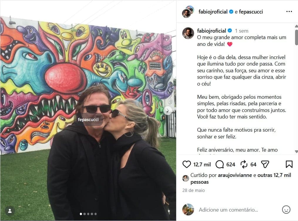 Fábio Jr se declarou para Maria Fernanda Pascucci (Foto: Reprodução/ Instagram) Fábio Jr se declarou para Maria Fernanda Pascucci (Foto: Reprodução/ Instagram)