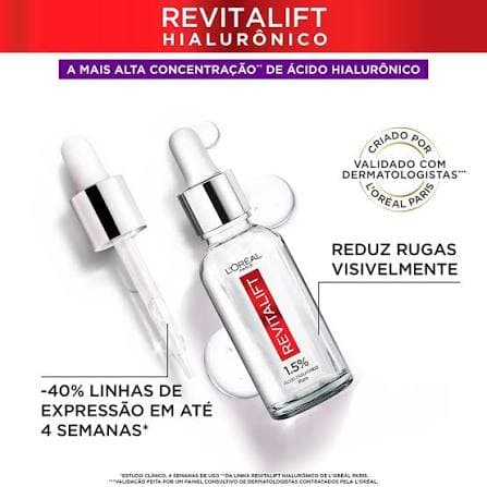 Sérum Preenchedor Revitalift Hialurônico, da L'Oréal Paris (Foto Reprodução) Sérum Preenchedor Revitalift Hialurônico, da L'Oréal Paris (Foto Reprodução)