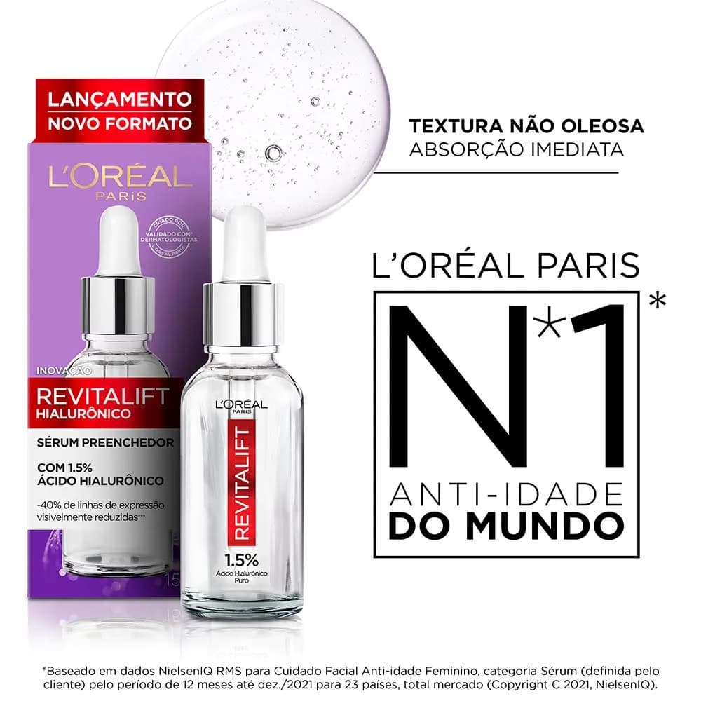 Sérum Preenchedor Revitalift Hialurônico, da L'Oréal Paris (Foto Reprodução) Sérum Preenchedor Revitalift Hialurônico, da L'Oréal Paris (Foto Reprodução)